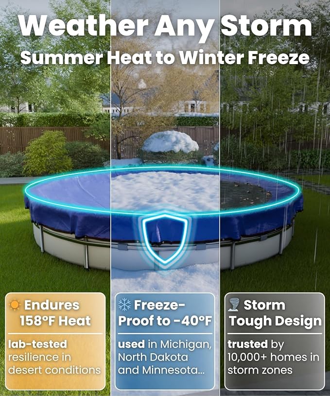 21 Foot Round Winter Pool Cover with Strong-Hold System | Triple-Layer 21 Ft Pool Covers for Above Ground Pools | 2-in-1 Swimming Pool Cover for Winter & Summer | Cold & UV Resistant 21Ft Poolcover