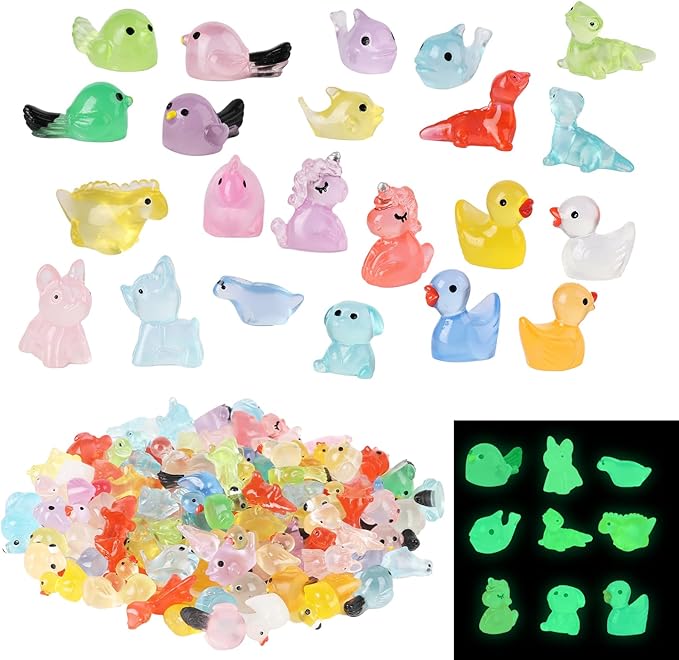 200 Pcs Tiny Resin Animals to Hide, Mini Luminous Resin Animals Bulk for Miniature Fairy Garden Accessories Micro Landscape Aquarium Cake Potted Plants Dollhouse Moss Patio Home Decor Crafts