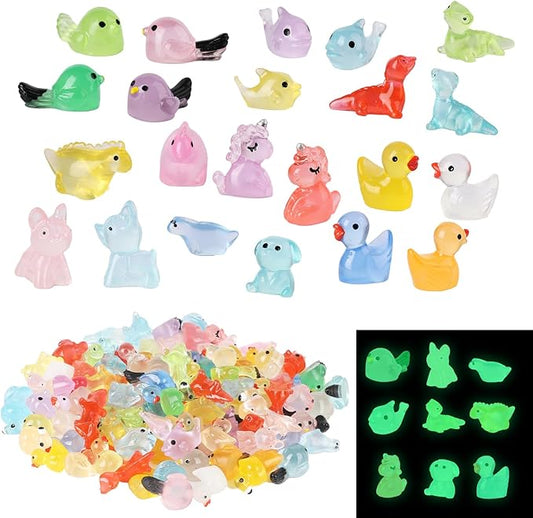 200 Pcs Tiny Resin Animals to Hide, Mini Luminous Resin Animals Bulk for Miniature Fairy Garden Accessories Micro Landscape Aquarium Cake Potted Plants Dollhouse Moss Patio Home Decor Crafts