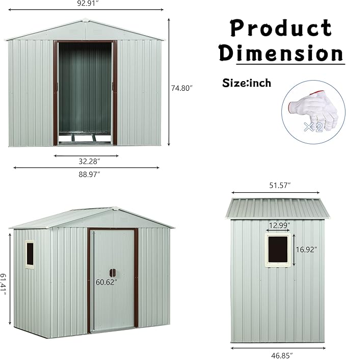 8x4 ft Outdoor Metal Storage Shed with Floor Foundation and Window, Lockable Galvanized Steel Tool Shed with Sliding Door and Air Vent, Waterproof Garden Storage House for Backyard, Patio