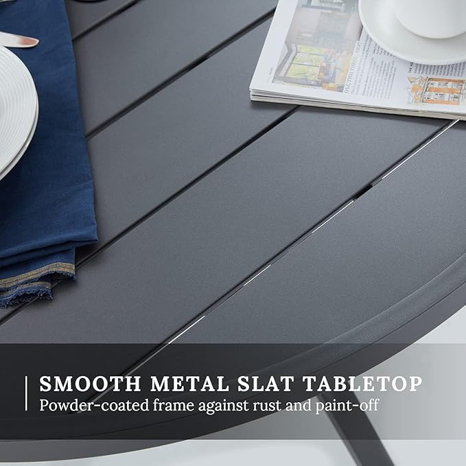 VICLLAX Patio Dining Set for 6, 7 Pieces Outdoor Furniture Includes 53" Round Patio Table with Umbrella Hole and 6 Outdoor Swivel Chairs for Lawn Garden, Grey Tabletop and Grey Fabric