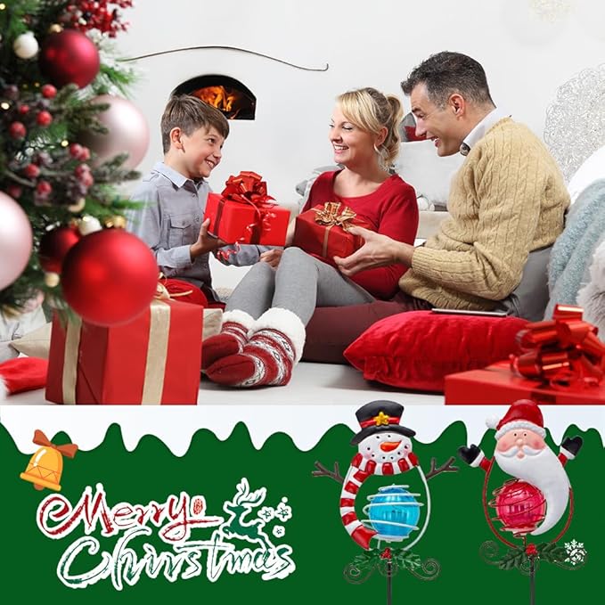 Christmas Solar Garden Lights Outdoor,2 Pack Xmas Santa Claus Snowman Solar Stake Lights,Christmas Decorations Outdoor Present for Yard Garden Patio Decor