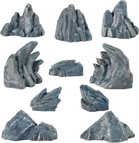 Warmtree 10 Pcs Simulation Rockery Diorama Rocks Stone for Diorama Supplies Miniature Terrain Fairy Garden Zen Garden Accessories Terrarium Decor Tank Aquarium Decoration (Grey)