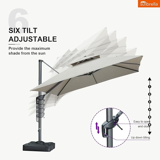 PURPLE LEAF Cantilever Umbrella with Base Included Outdoor Double Top Deluxe 10 Feet Square Patio Offset Hanging Square Umbrella for Garden Patio Deck Pool Cast Ash