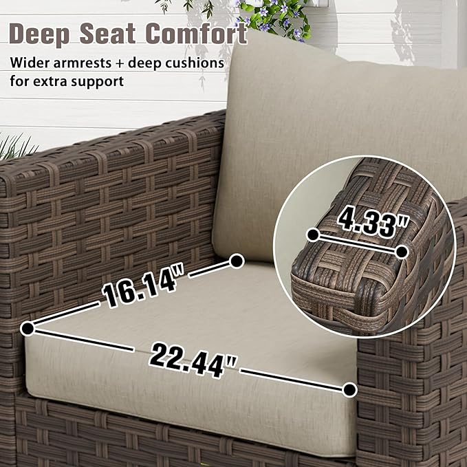 EAGLE PEAK Harbor Haven Wicker Patio Chair, Deep Seating Armchair, Weather Resistant Outdoor Furniture for Patio, Deck, Garden, Brown/Beige