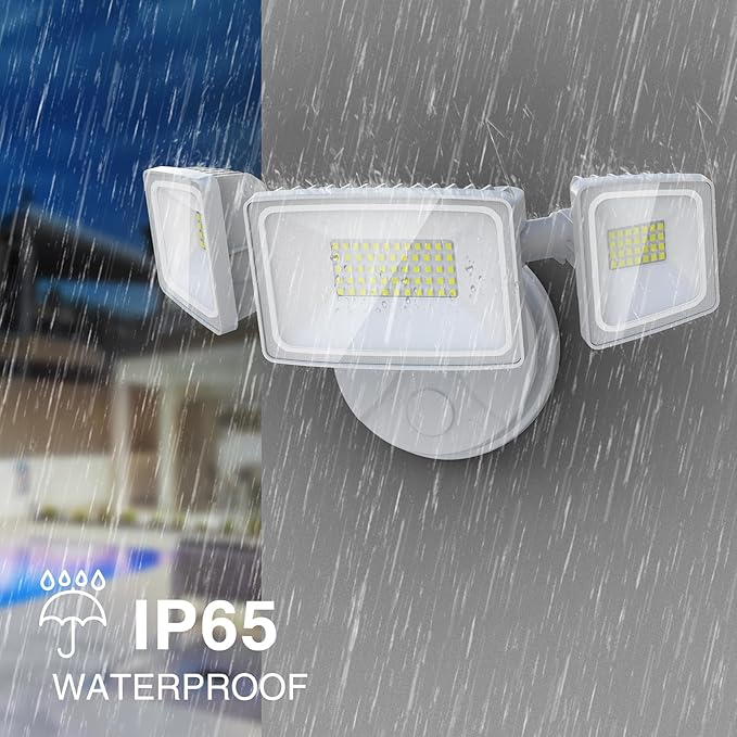 Onforu 3 Packs 60W LED Security Light, 6000LM Outdoor Flood Lights Fixture with 3 Adjustable Heads, IP65 Waterproof, 6500K White Brightness Exterior Wall Mount Security Light for Eave, Yard(White)