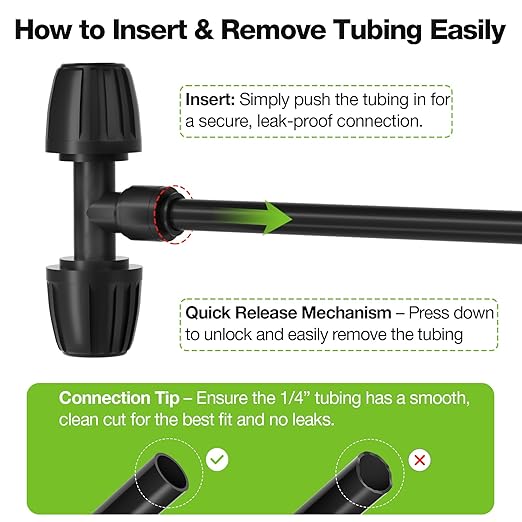 MIXC 1/2" to 1/4" Drip Irrigation Tee Fittings, Heavy-Duty Lock Nut 3-Way Connector, Anti-Leak Drip Irrigation Quick Connect Fittings for 1/2" Tubing (0.67" OD) 10 Pack