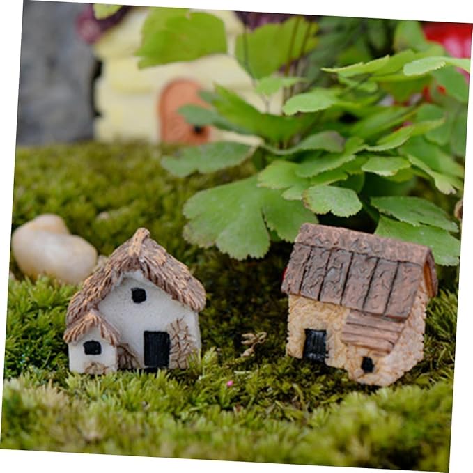 Fairy Garden Mini House Accessories, Miniature Village Hut Figurine Cottage, DIY Micro Landscape Decor Ornaments for Bonsai, Succulent Planting (A)