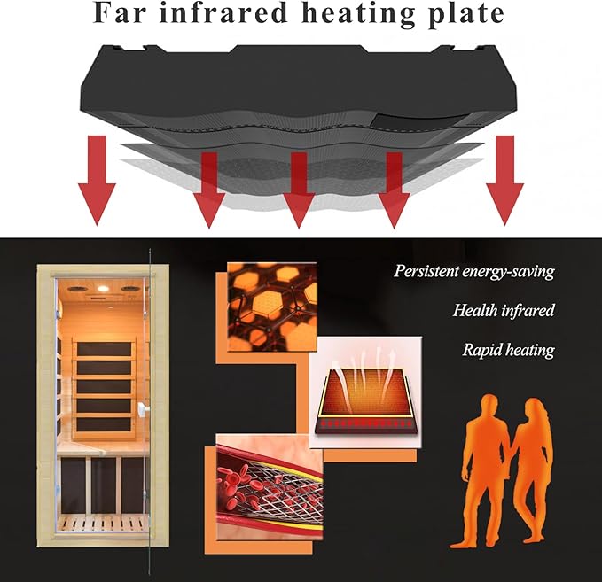 Far Infrared Home Sauna Mini Indoor Dry Personal Sauna Room,Hemlock Wood Sauna,with 1200W 5 Heating Panels, Heating Machine Equipment for Home Workout Yoga,Choice for Family（ 27.16x32.28x59 Inch）