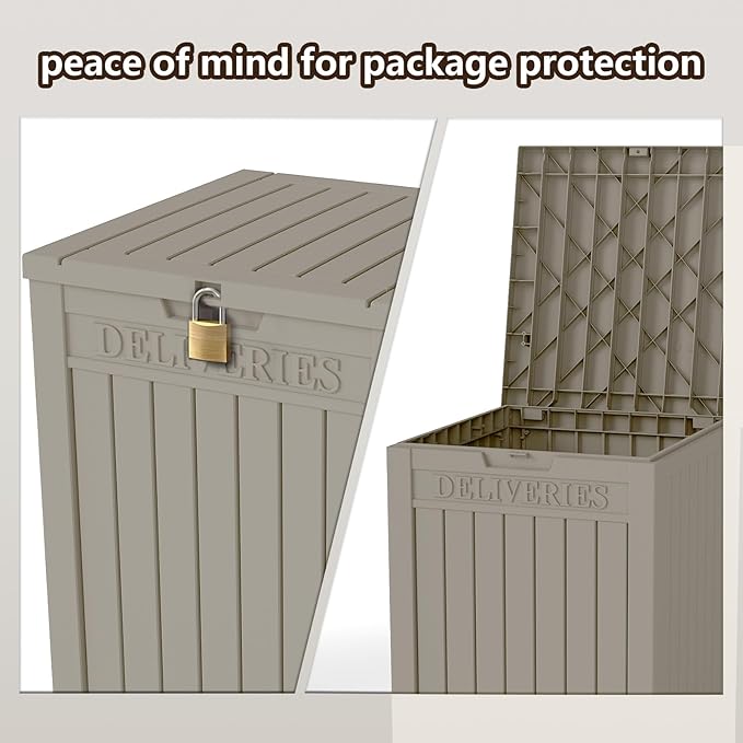 48 Gallon Large Package Delivery Box,Storage Box with Lockable Secure,Double-Wall Resin Outdoor Package Delivery and Waterproof Deck Box for Porch, Curbside (Grey)