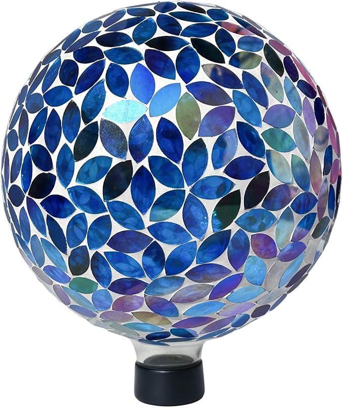 Lily's Home 10" Mosaic Gazing Ball for The Garden, Patio, and Courtyard. Indoor/Outdoor Glass Gazing Globe Yard Decoration. Vibrant Colores and Ideal Lawn décor and Gift.