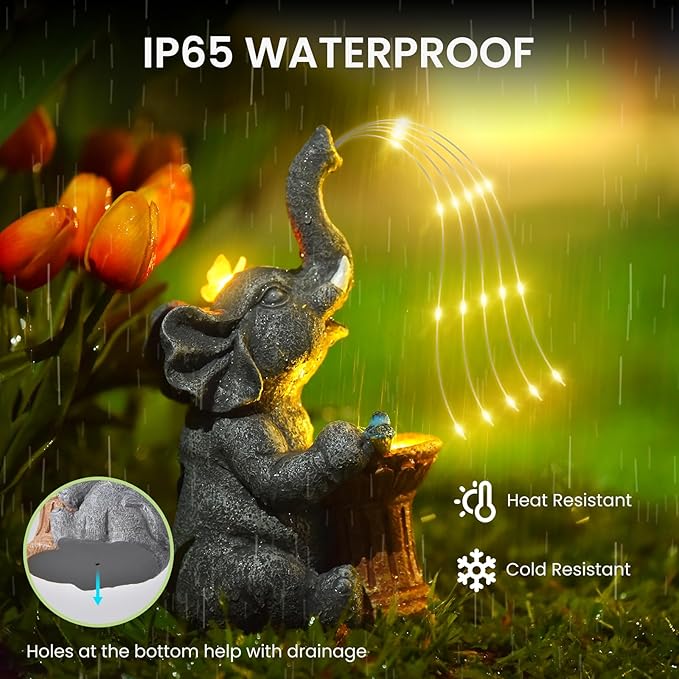 Elephant Statue Garden Decor- Outdoor Decoration with Solar Powered LED Lights, Birthday Gifts for Women, Garden Gifts for Mom, Decorations for Courtyard, Patio, Lawn, Yard