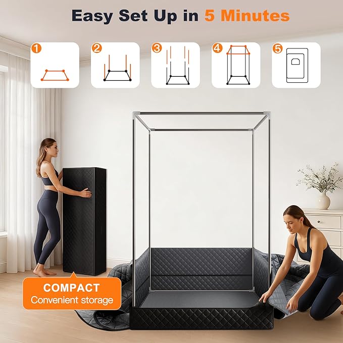 Infrared 2 Person Sauna for Home, 660nm Red Light Portable Steam Sauna, 5-Layer Waterproof Quick Heat and Steamy, Saunas Tent for Gym/Pilates/Garage, Hot Tub, 5.9' x 4.1' x 3.0'
