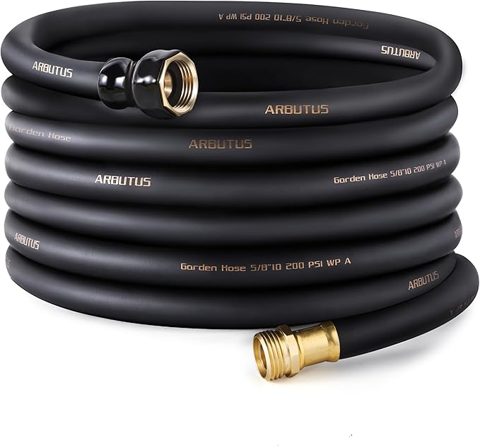 Garden Hose 5/8" x 50ft - Heavy Duty Rubber Water Hose 600 PSI Burst Pressure, No Kink & Durable Flexible Hose for Yard, Car Wash, Pets Black