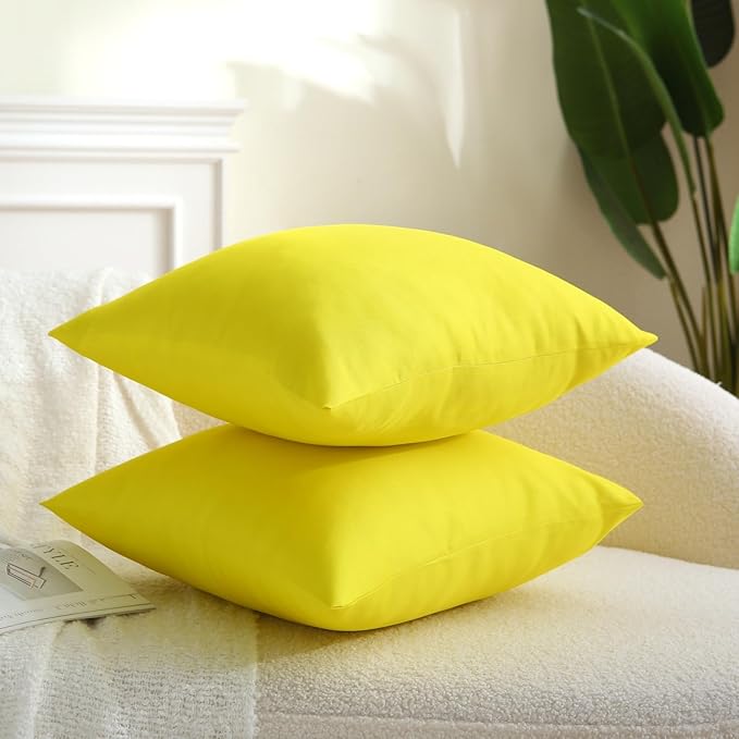 18" x 18" Throw Pillows, Outdoor Waterproof Pillows with Inserts, Square Decorative Pillows for Patio Furniture Garden Couch Sofa Home(Yellow, Set of 2)