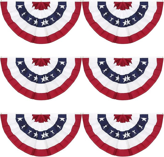 3 x 6 Ft American Pleated Fan Flag, USA Patriotic Half Fan Bunting Flag, 4th of July Decorations Flags (Set of 6)