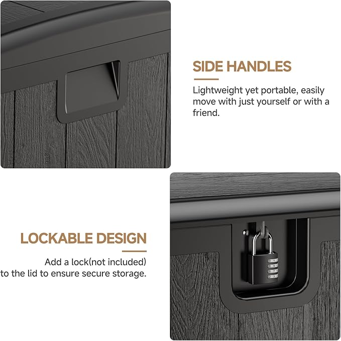 JEKO&JEKO 110 Gallon Outdoor Storage Box – Large Plastic Deck Box with Lockable Lid for Patio Furniture, Garden Supplies, and Shoes, Black