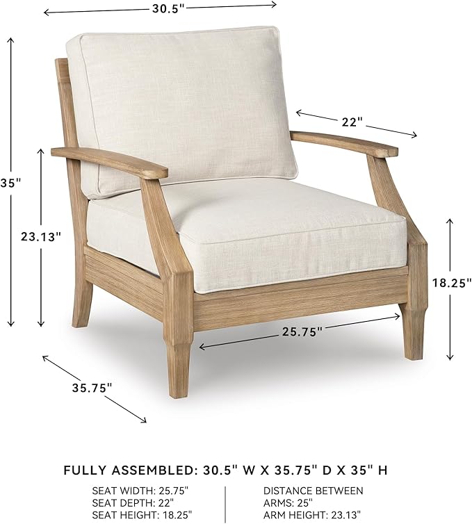 Signature Design by Ashley Carter Hall Outdoor Eucalyptus Neutral Patio Lounge Chair with Thick Performance Fabric Cushion, Beige