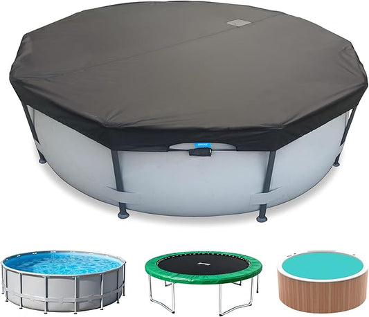 12 Ft Pool Cover, with Automatic Drain Round Pool Cover, One-Piece Quick Installation and Removal Above Ground Pool Cover, Preventing Waterlogging, UV Protected Solar Swimming Pool Cover