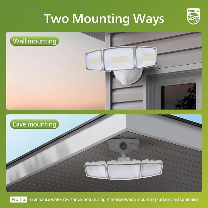 Philips 72W 7400LM Dusk to Dawn Security Lights Outdoor, LED Aluminum Flood Light, 3 Adjustable Heads, 5000K Daylight, Waterproof for Garage, Yard, Patio
