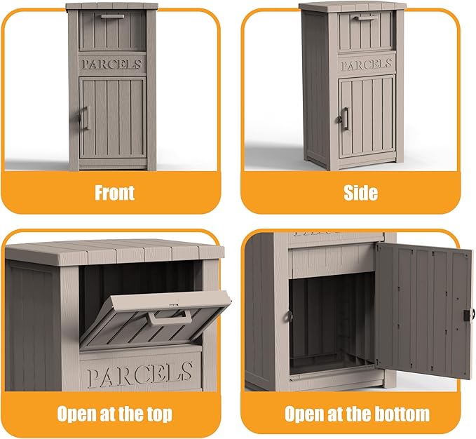 Package Delivery Box,Storage Box with Lockable Secure,Double-Wall Resin Outdoor Package Delivery and Waterproof Deck Box for Porch, Curbside (Grey)