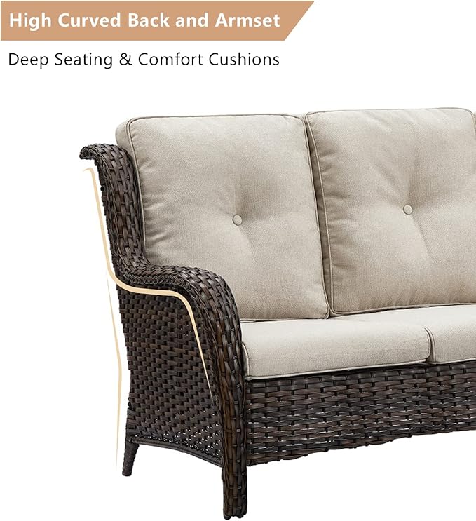 HUMMUH Outdoor Loveseat Sofa 2-Seat PE Rattan Patio Love Seat with Cushions,Deep Seat High Curved Back Armset Sectional Couch for Patio,Garden,Yard,Porch