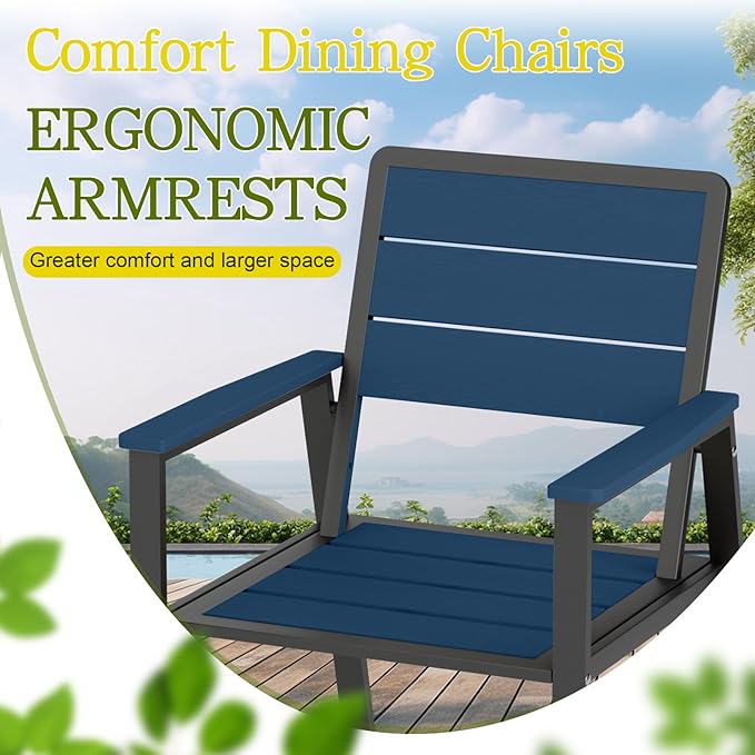 7-Piece Patio Dining Set with 11 FT Curvy Cantilever Umbrella, HDPE Tabletop & Aluminum Frame All-Weather Outdoor Furniture for Garden, Backyard, Poolside, Navy