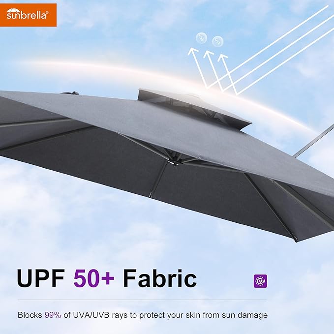 PURPLE LEAF Cantilever Umbrella with Base Included 10 Feet Outdoor Double Top Large Offset Hanging 360° Rotation Square Umbrella for Garden Patio Deck Pool Backyard Cast Slate
