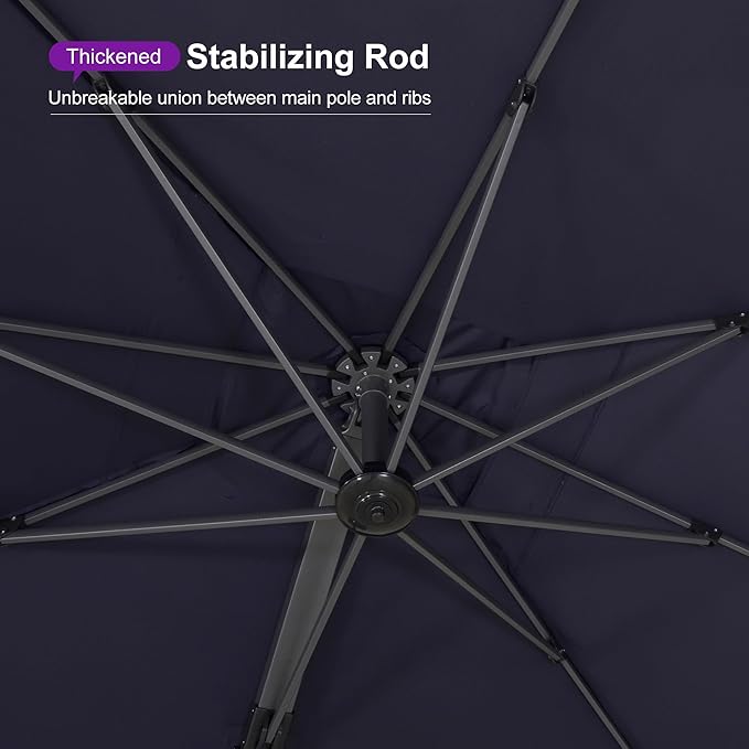 PURPLE LEAF 13' X 10' Rectangle Patio Umbrella Large Outdoor Aluminum Offset Umbrella with 360-degree Rotation Cantilever Umbrella with Base Included for Garden Deck Backyard Pool Navy Blue