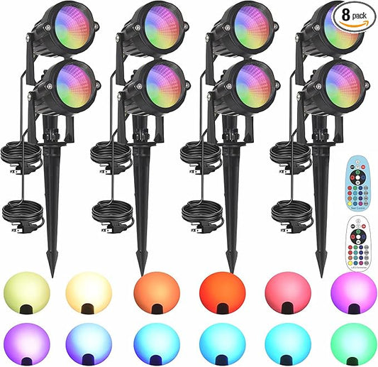 Halloween Christmas Spotlight Outdoor: 10W RGBW LED Landscape Lights Spot Lights Outdoor for Yard Garden Decor Spotlight, Landscape Lighting with 16 Color Changing and Remote IP68 Waterproof (8)