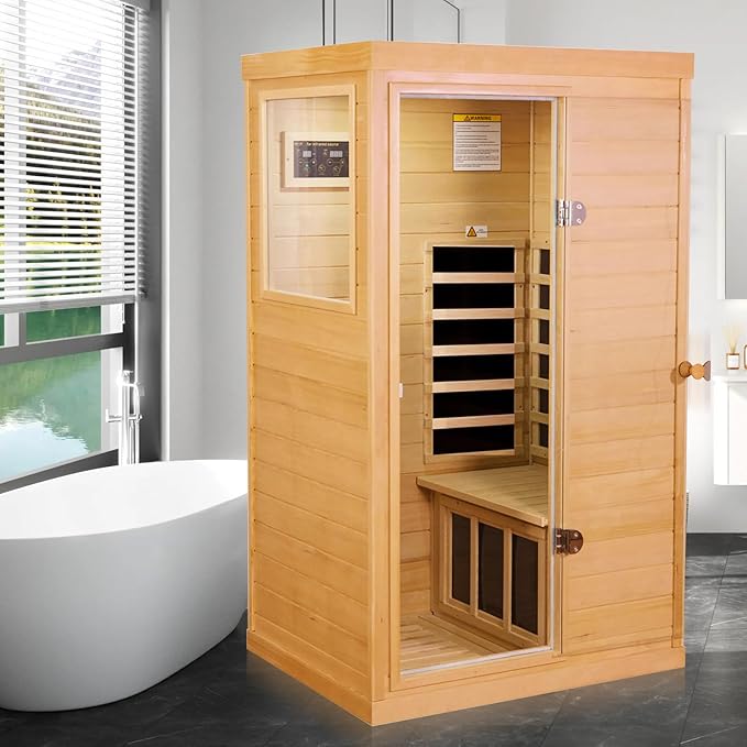 Saunas 909Mini Far Infrared Sauna, Indoor Dry Sauna (Hemlock Wood, 1 Person Mini Size Left Door)