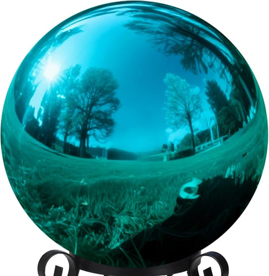 12 Inch Stainless Steel Gazing Globe, Hollow Ball Mirrored Surface Polished Shiny Sphere,Garden Stainless Steel Gazing Ball for Outdoor Lawn Pond Yard Ornament (Light Blue)