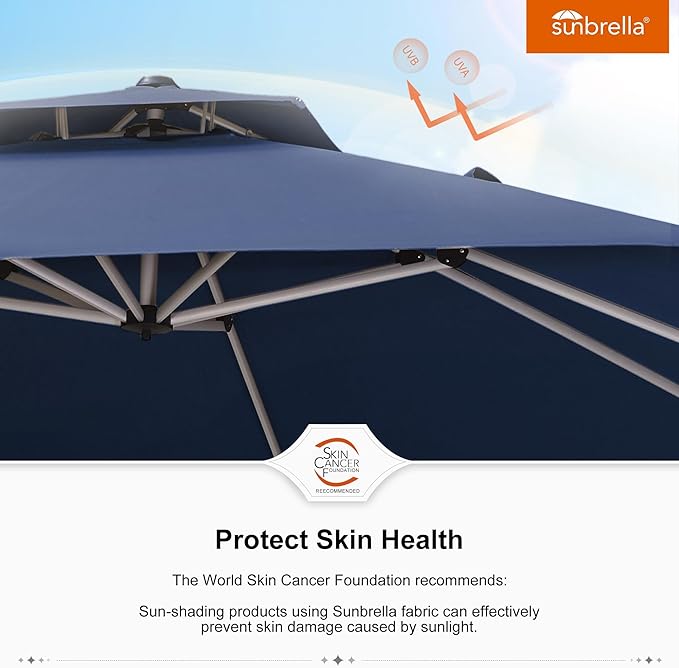 PURPLE LEAF 12' X 12' Solar Powered LED Patio Large Umbrella Offset Double Top Hanging Umbrella Outdoor Market Umbrella for Garden, Spectrum Indigo