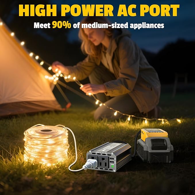 300W Power Inverter DC 20V to AC 110V Compatible with Dewalt: LIVOWALNY Battery Inverter Charger Adapter Power Converter with 2 AC & 2 USB Ports for Car, Vehicles, Laptop, Phone, String Light, Fan