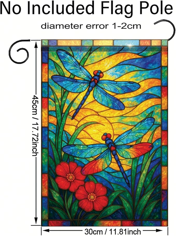 Spring Summer Dragonfly Stained Glass Garden Flag 12x18 Inch Vertical Double Sided Vibrant Outdoor Decor for Yard Lawn Patio Garden Flag for Seasonal Home and Garden Decoration