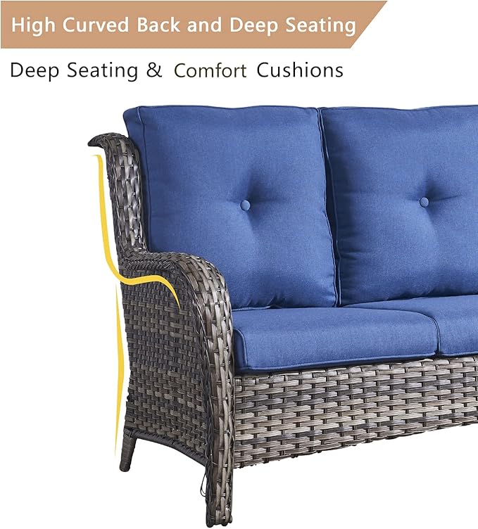 HUMMUH Outdoor Loveseat Sofa 2-Seat PE Rattan Patio Love Seat with Cushions,Deep Seat High Curved Back Armset Sectional Couch for Patio,Garden,Yard,Porch