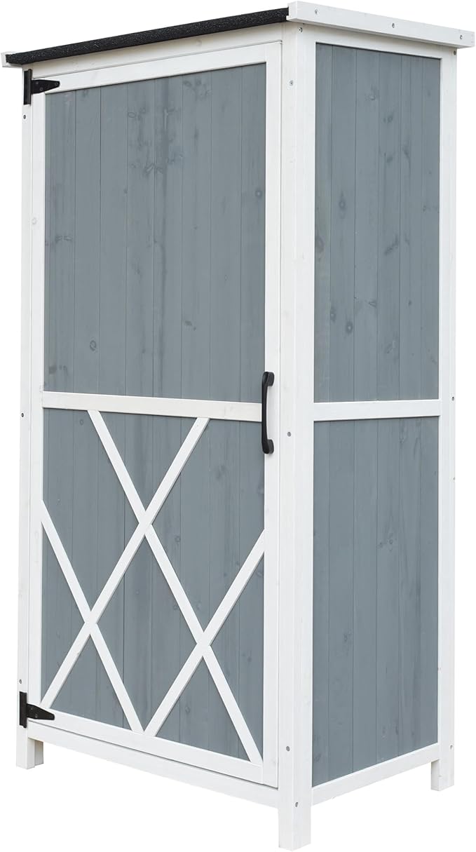 GDFStudio 54" Two-Tone Storage Shed Gray & White Design Outdoor Tool Storage House with Sloped Roof & 5 Customizable Compartments for Garden Patio Backyard, Gray
