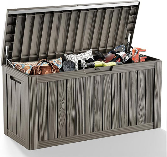 EasyUp 81 Gallon Deck Boxes Waterproof, Outdoor Large Storage Boxes with Lids, Outside Resin Storage Box & Deck Boxes for Patio, Garden Use(Black)