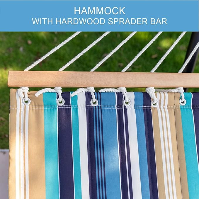 Lazy Daze Hammocks 12 FT Quilted Fabric Double Hammock with Spreader Bars and Detachable Pillow, 450lbs Weight Capacity