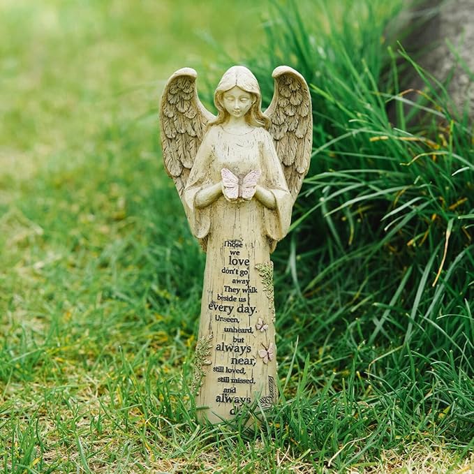 DUSVALLY Angel Statue, Garden Angel Figurines, Outdoor Sculptures and Statues, Praying Angel Resin, Statuary Garden Yard Décor Angel Collectible Sculptures, 10" H, Butterfly