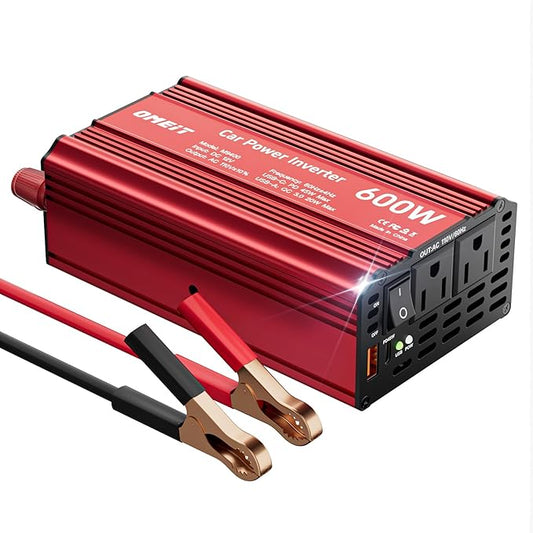 600W Car Power Inverter, 12V DC to 110V AC Converter with 2 AC Outlets, 45W PD USB-C & 20W QC3.0 USB-A Fast Charging Ports, Car Plug Adapter for Laptop, Phone, Road Trip