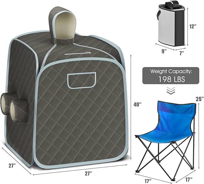 COSTWAY Portable Steam Sauna, Remote Control, 3L Steamer, Foldable Sauna Spa with 9 Temperature and 90 Mins Timer, Atomization, Personal Sauna Hat Tent for Detox Relaxation (Grey)