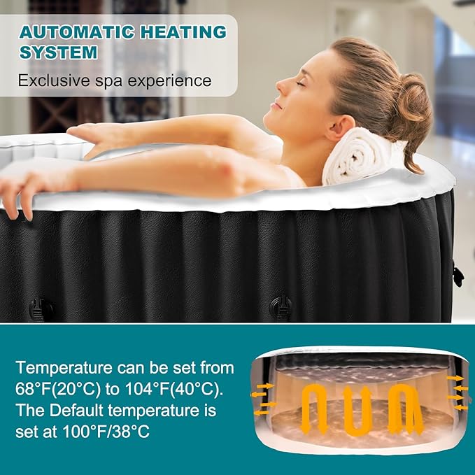 75" X 47" X 25" Hottub, 1-2 Person Inflatable Hot Tub, Portable Blow Up Hot Tub with Side Table, Oval Portable Outdoor Spa with 100 Bubble Jets and Heater Pump, Filter