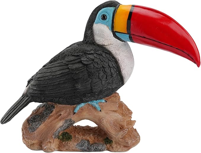 Elenon Toucan on Stump Garden Statue Decorative, Adorable Flower Bed 11 inch High Lifelike Bird Animal Outdoor Decor, Funny Yard Patio Art Sculptures Table Ornament, Red Mouth