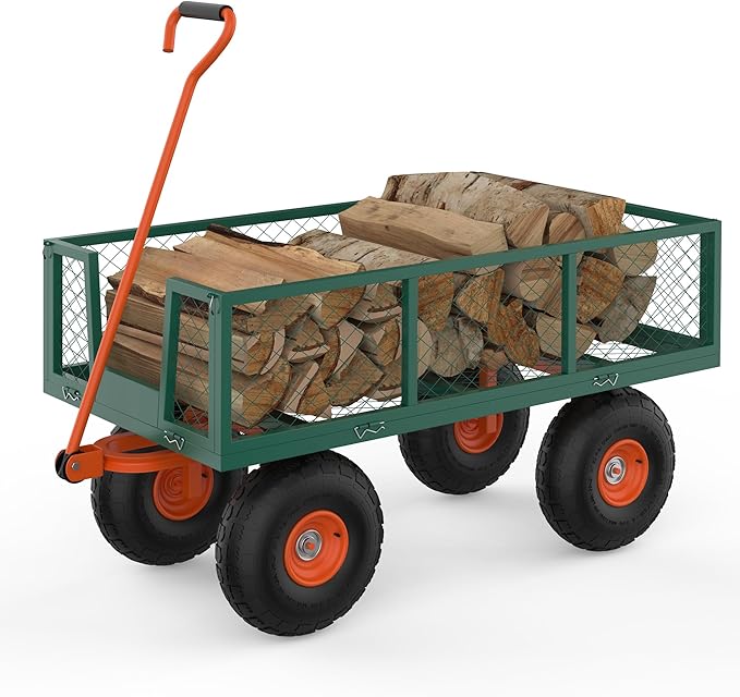 900LB Capacity Garden Cart, 3-in-1 Heavy Duty Utility Wagon with 13" All-Terrain Tires, Removable Mesh Sides & 180° Swivel Handle - Outdoor Yard Cart for Gardening, Farming, Patio Use