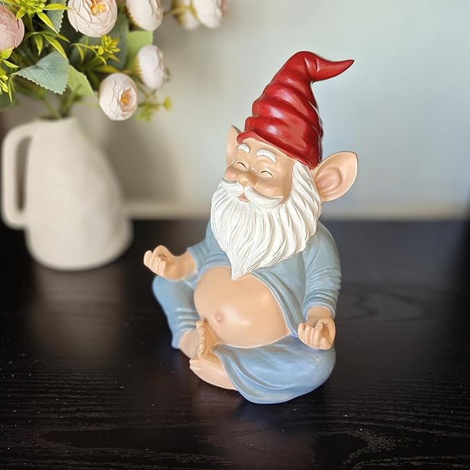 Meditating Yoga Gnome Statue - 7.5'' Handcrafted Garden & Indoor Decor, Meditation Zen Sculpture with Lotus Pose, Weatherproof Outdoor Ornament & Home Decoration, Unique Gift for Women/Men