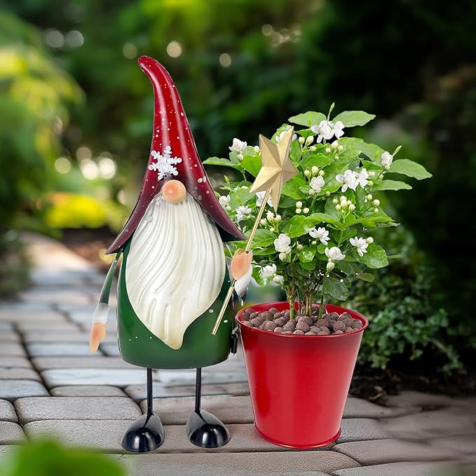 HONGLAND Christmas Decorations Outdoor Metal Gnome Yard Art Garden Gnomes Statue 13 Inch Santa Figurine for Holiday Christmas Lawn Patio Yard Garden Decor