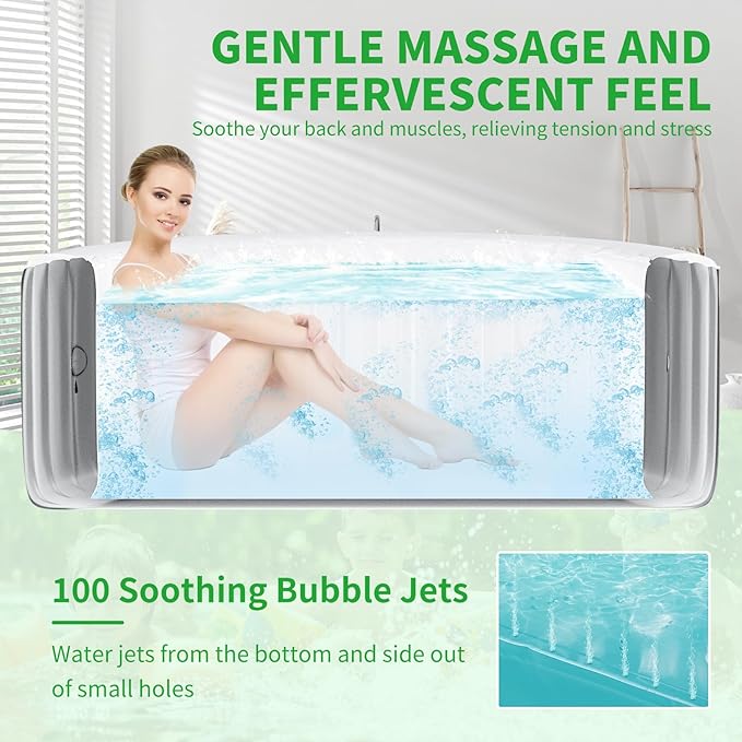 Inflatable Hot Tub with Side Table, 2 Person Oval Blow Up Portable Hot Tub, Leak-Proof PVC Outdoor Spa with 100 Strong Bubble Jets, Heater Pump and Insulated Cover, 75” X 47”X 25”