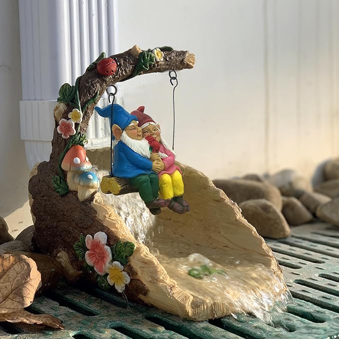Gnome On The Swing Gutter Downspout Extension Decoration,Rain Downspout Diverter Garden Statue,Decorative Gutter Extension,Downspout Splash Block,Animal Resin Statue Outdoor Décor