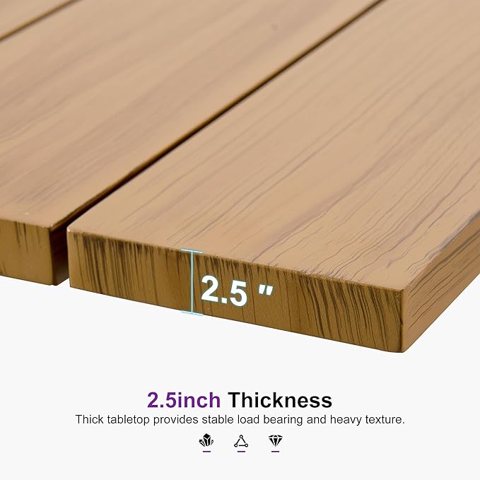 PURPLE LEAF Outdoor Dining Set for 8 with Brown Storage Box All-Weather Aluminum 9 Piece Furniture Sets with Woodgrain Large Square Table and Rope Weave Chairs Patio Set Teak Color